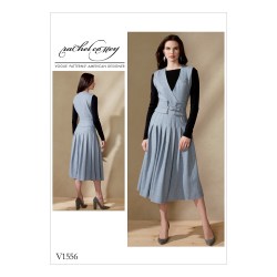 1556 VOGUE RACHEL COMEY SLEEVELESS PLEATED DRESS, WIDE MIDRIFF BELT PATTERN 14-22 NEW